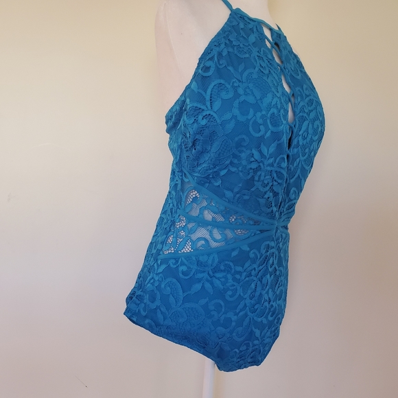 Profile by Gottex Blue Lace High Neck Swimsuit New - Picture 4 of 8